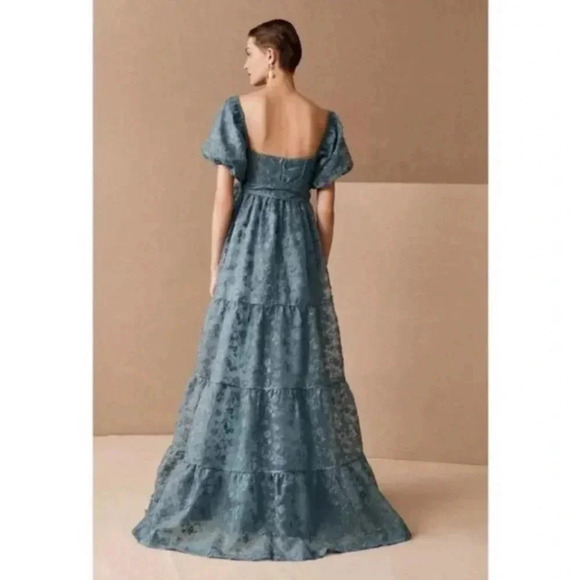 NWT Anthropologie BHLDN Beatrice Organza Maxi Dress Floral Blue Size 10 - Picture 3 of 14